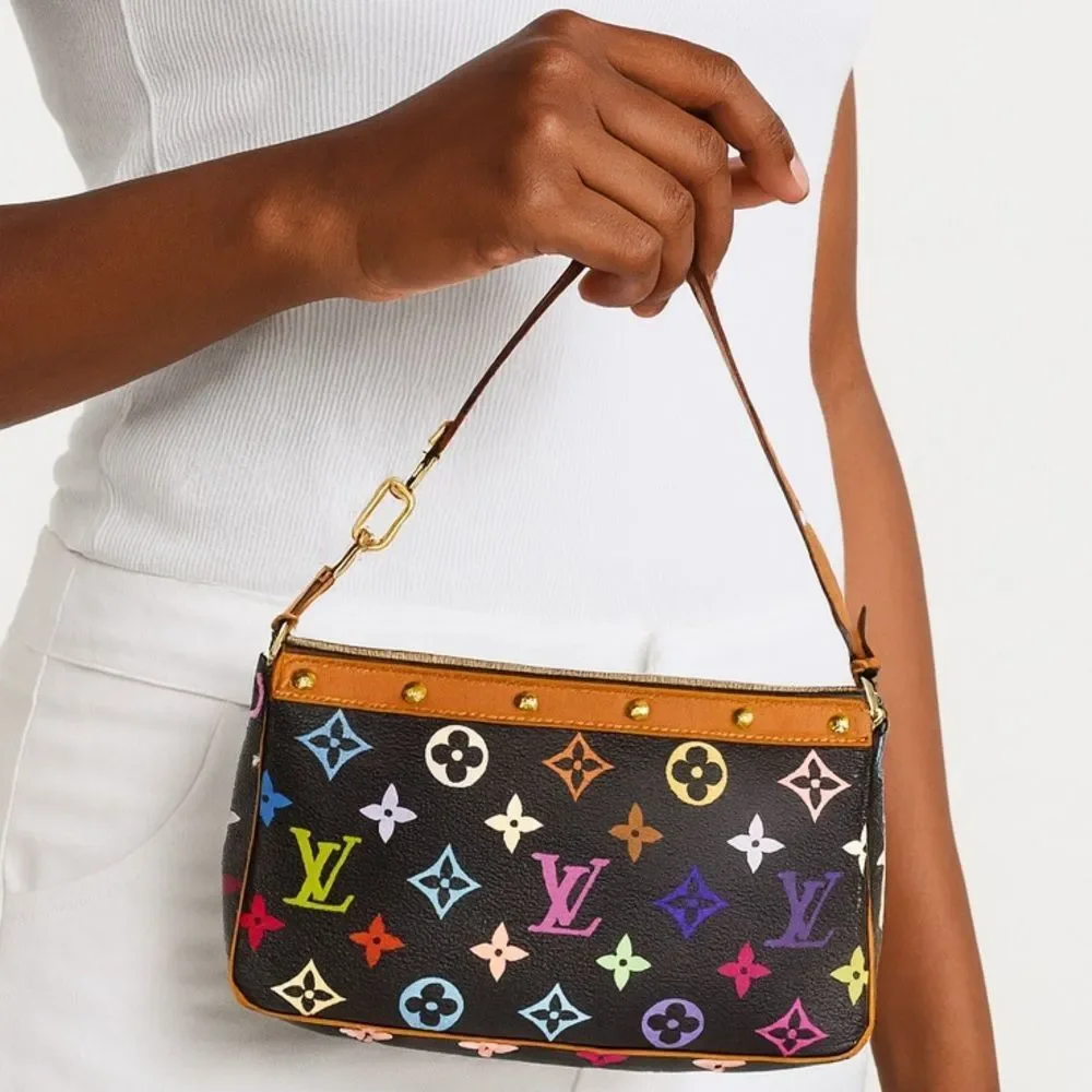 LOUIS VUITTON TAKASHI MURAKAMI Black Multicolor LV Monogram Pochette Accessoire